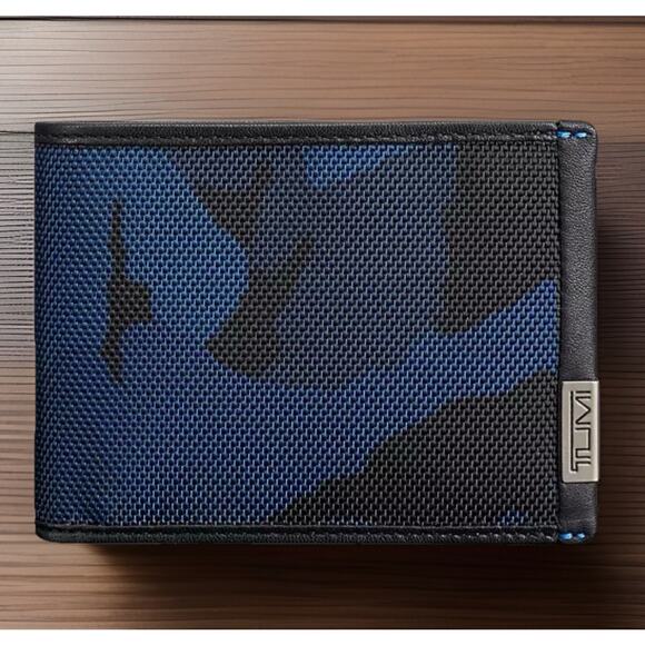 TUMI ALPHA SLG Black Blue Camo Double Billfold Wallet NEW Fast Ship - Picture 5 of 9